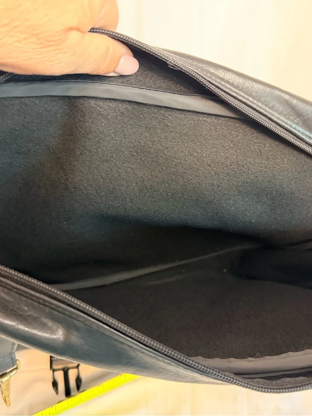 Black Leather Laptop Messenger Bag with Blue Logo